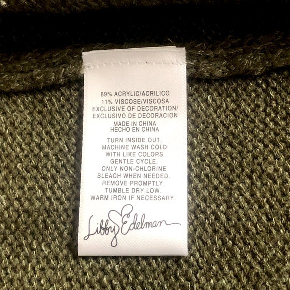 Libby Edelman Cardigan Green Open Front Pockets Applique Knit Sweater SMALL - Picture 8 of 11